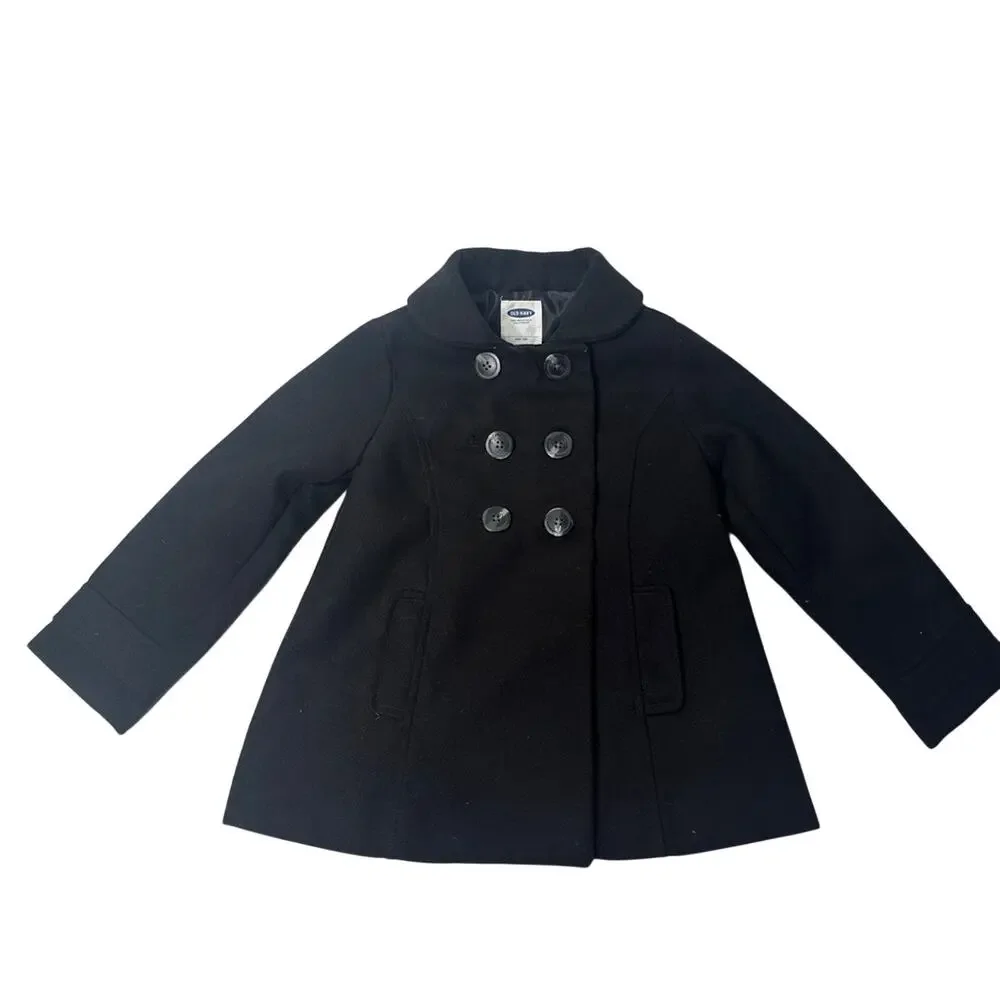 Old Navy Girls Black Peacoat Coat Size 5T Double Breasted Winter
